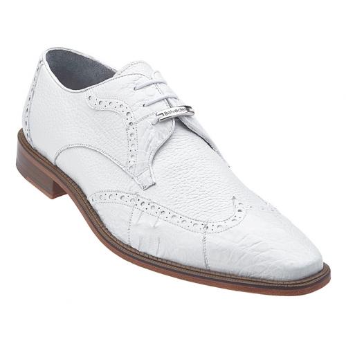 Belvedere "Amato" White Genuine Crocodile And Italian Calf Oxford Shoes 1619